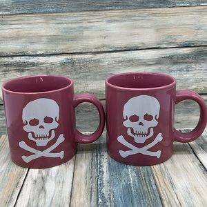 ⭐️2 Fun Factory Waechtersbach Germany pink mug skull & cross bones design set 2
